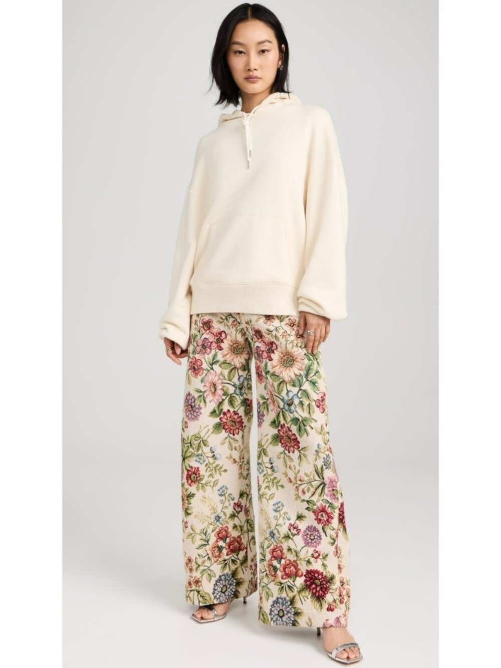 Marques Almeida Floral Brocade Wide Leg Boyfriend Trousers Pants, Size 4